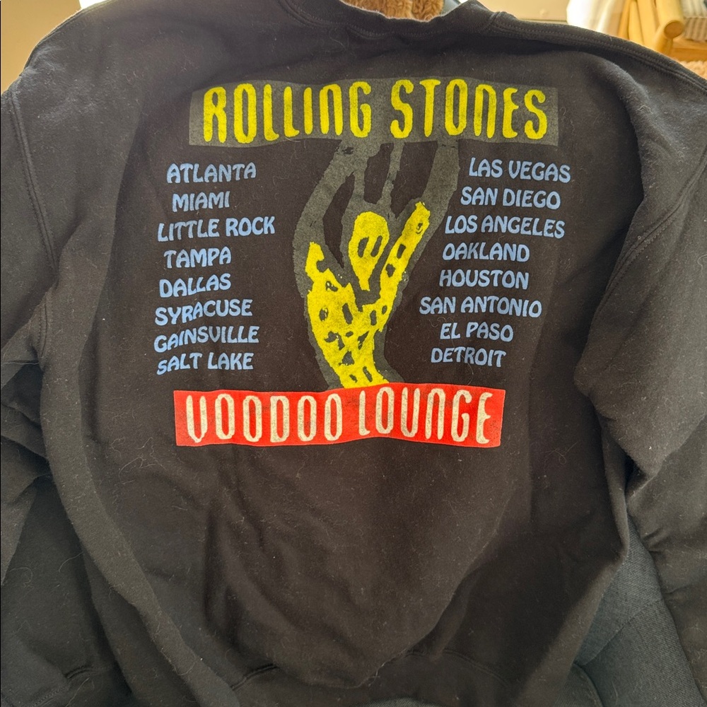The Rolling Stones Black Crewneck with Red Tongue Graphic